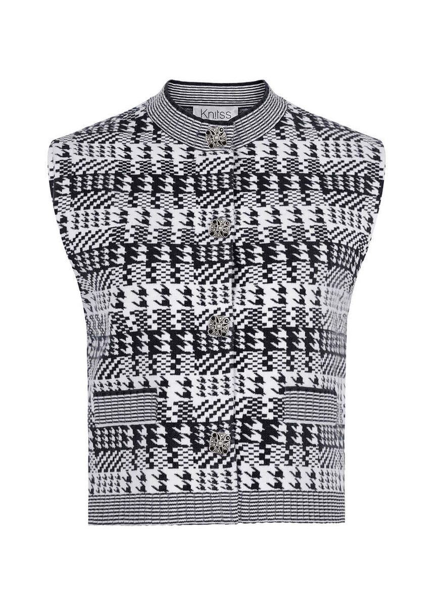 Houndstooth knitted vest