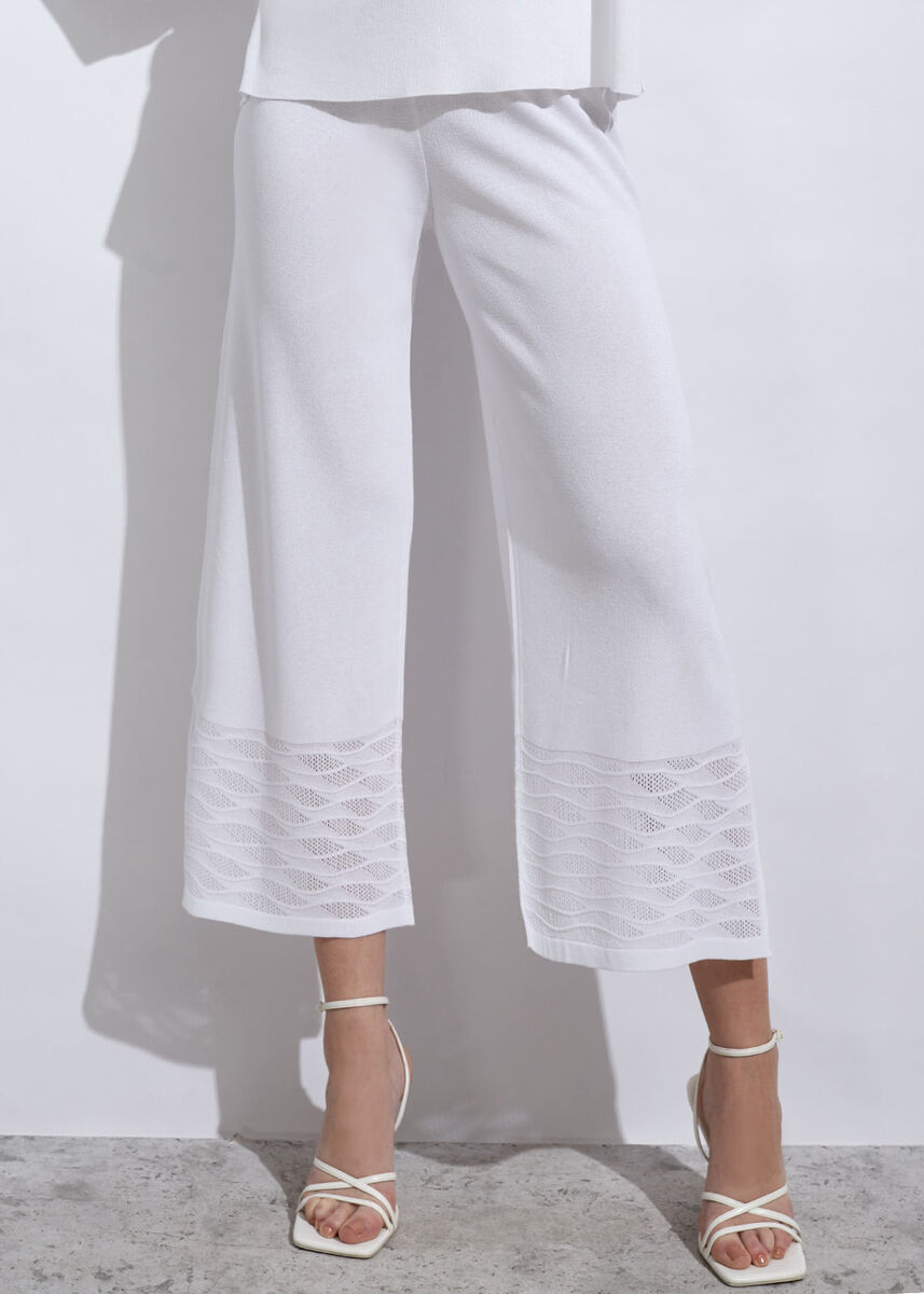 Pointelle Hem Crop White Knit Pants | Knitss
