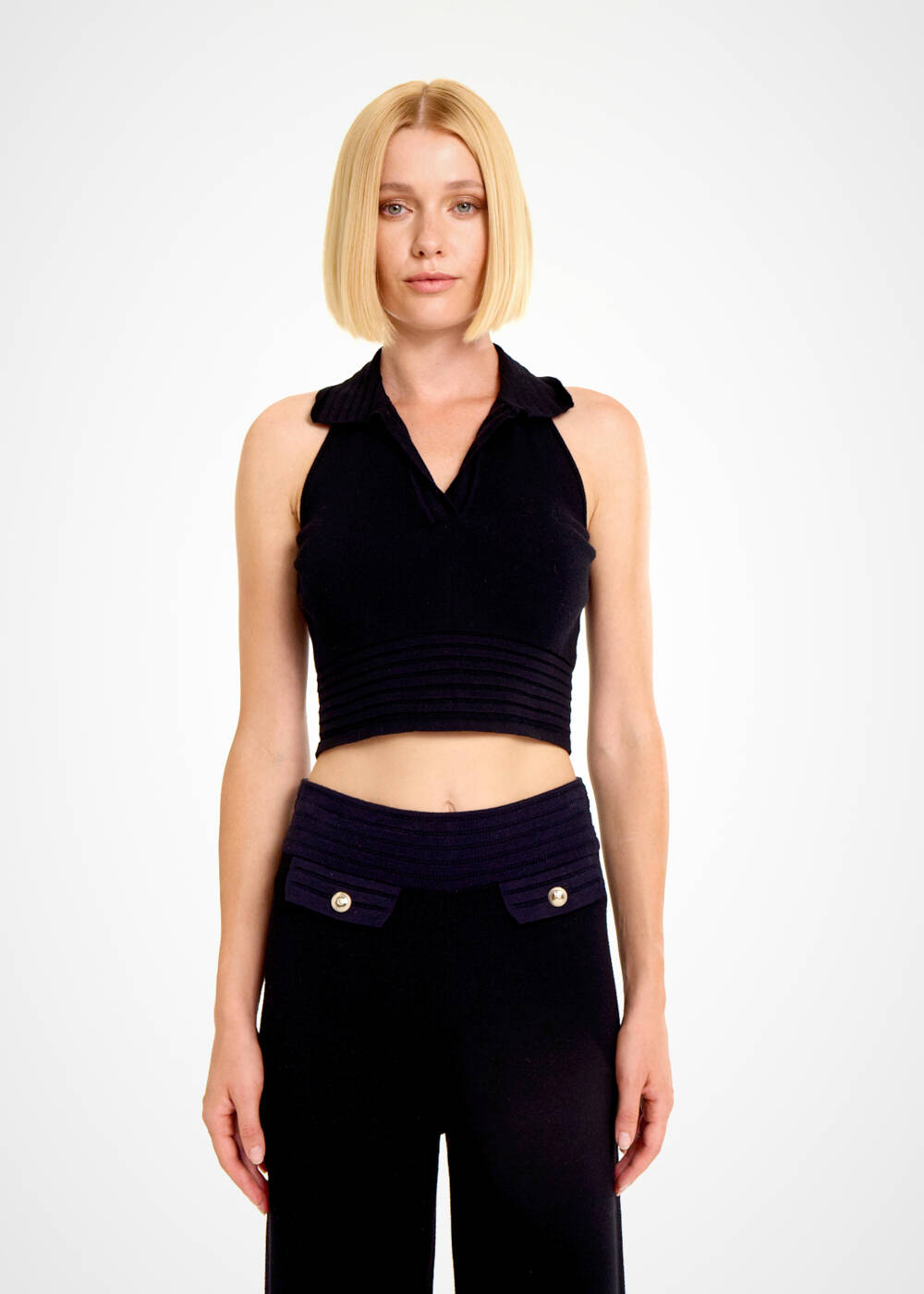 Cropped black polo neck sales